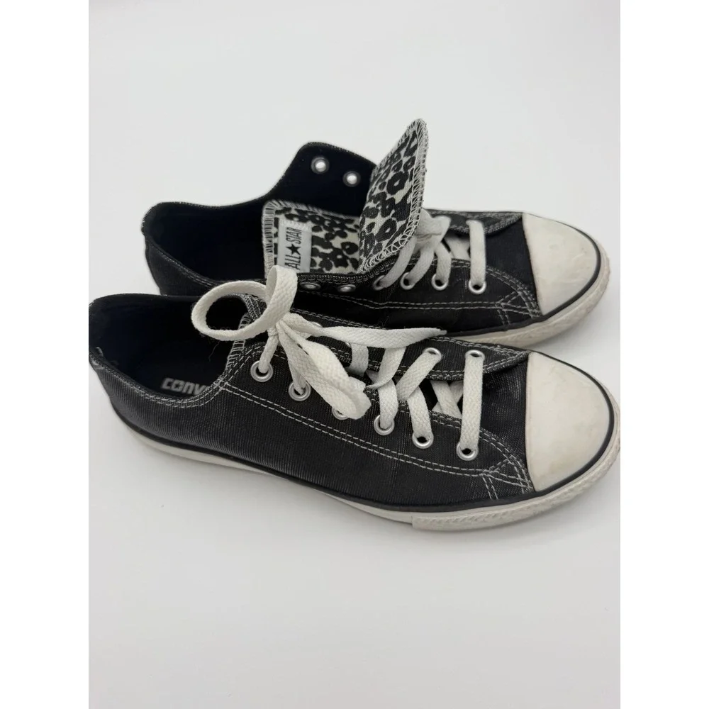 Converse All Star Youth Sz 4.5 Sneakers Black Sparkle/White Leopard
